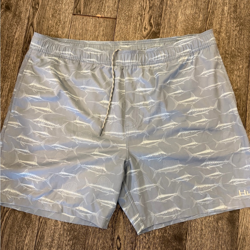 Huk Men's Fish Pattern Swim Trunks - Good Condition!